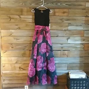 Stunning floor length red, pink and black dress